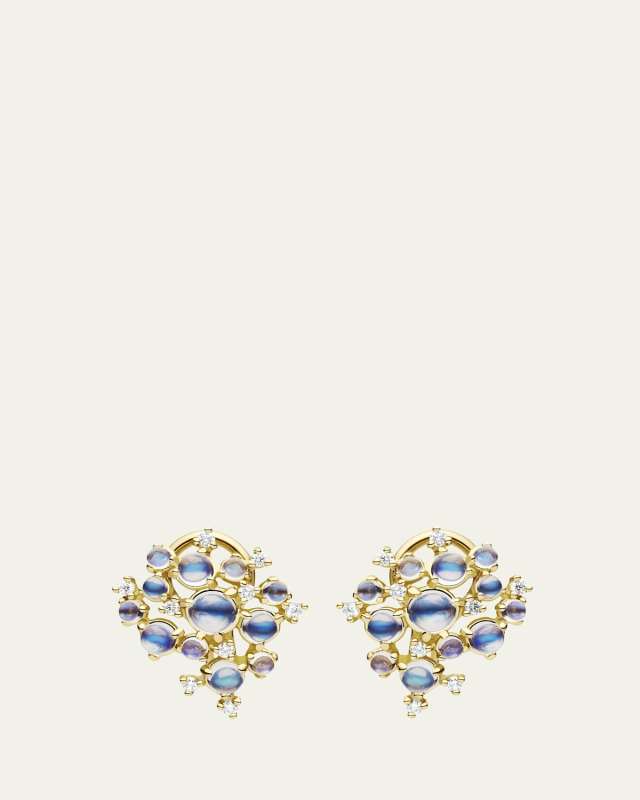 Small Bubble Cluster Moonstone and Diamond Earrings